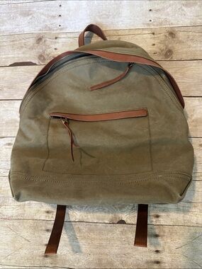 Madewell Olive Canvas Backpack with Brown Leather Accents